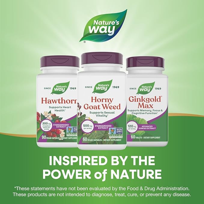 Nature's Way Horny Goat Weed Premium Extract Sexual Vitality* Non-GMO Vegan 60 Capsules