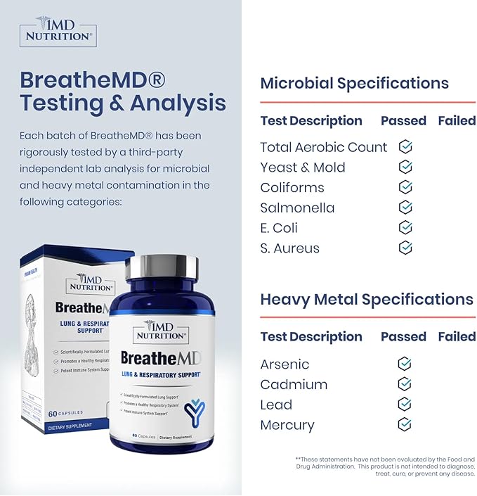 1MD Nutrition BreatheMD | Lung and Respiratory Support Supplement | Promotes a Healthy Immune System | with Elderberry Chromium and NAC | 60 Ct.