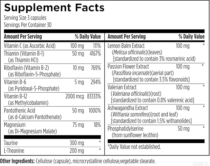 Designs for Health CatecholaCalm - Adaptogenic Herbs + Vitamins for Mood Calm Support with L-Theanine Passion Flower + Phosphatidylserine - Non-GMO Supplement (90 Capsules)