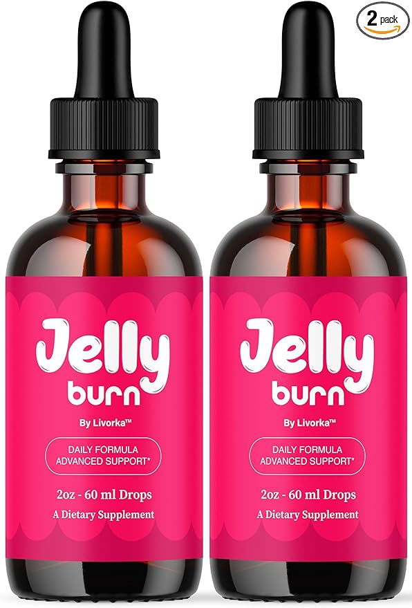 (2 Pack) Jelly Burn Drops - Official JellyBurn Advanced Liquid Supplement Drop Premium Formula - Maximum Strength All Natural Vitamins Support for Overall Health &amp Wellness 2 Bottles for 2 Month