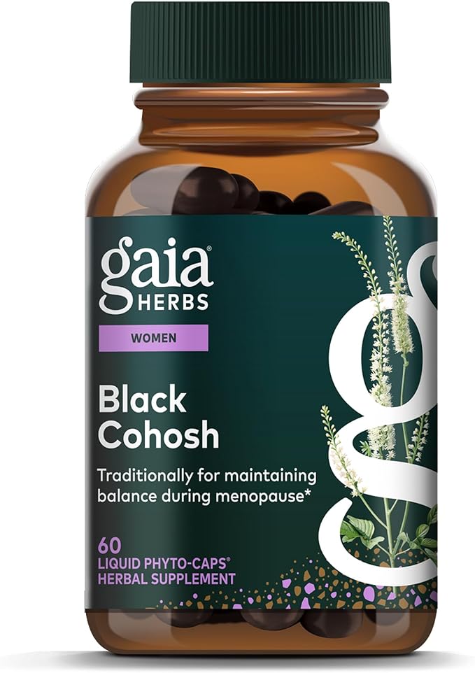 Gaia Herbs Black Cohosh - Menopause Support Supplement to Help Support Hormone Balance &amp Health for Women* - with Black Cohosh - 60 Vegan Liquid Phyto-Caps (60 Servings)