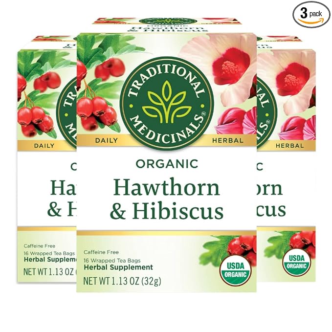 Traditional Medicinals Organic Hawthorn &amp Hibiscus Herbal Tea Promotes Heart Health (Pack of 3) 48 Tea Bags Total