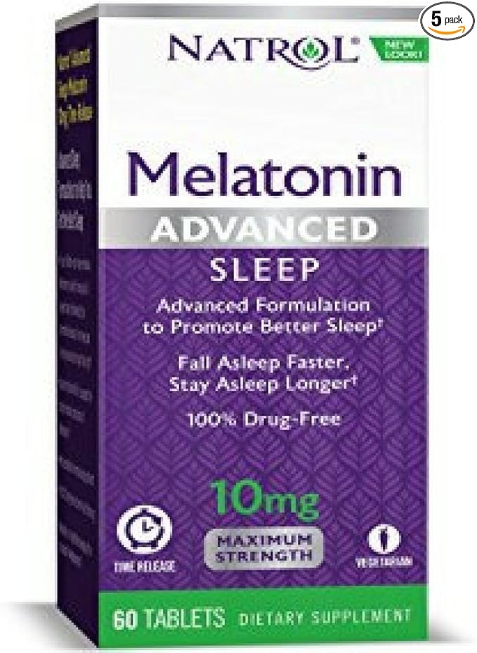 Natrol Advanced Sleep Melatonin Tablets Maximum Strength 60 Count Pack of 5