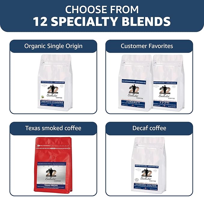 22 Salute Liberty Blend Ground Coffee Medium Roast Breakfast Blend 100% Specialty Arabica Coffee With Chocolate &amp Blueberry Flavor Notes 12oz Bag