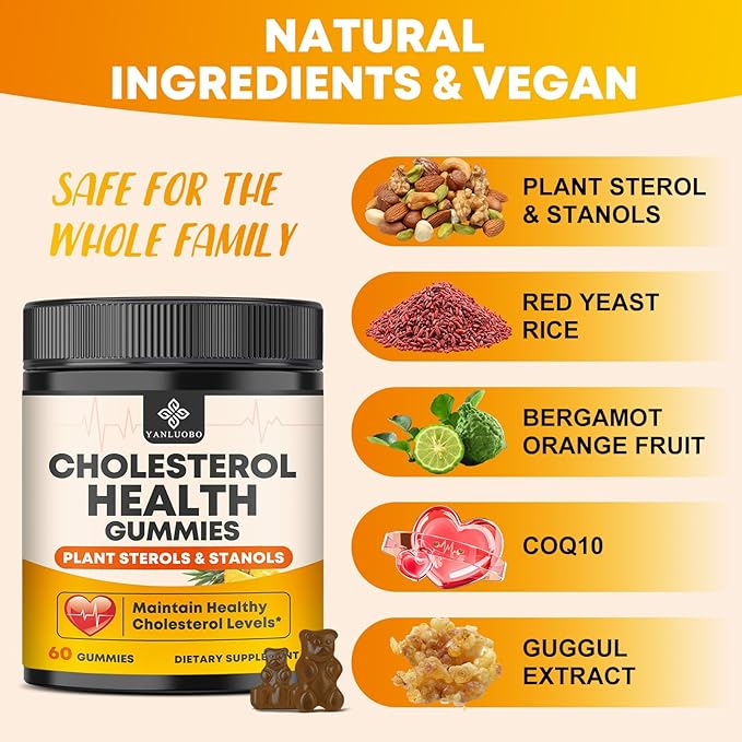 Cholesterol Supplements Gummies Support Healthy Cholesterol Levels with 1200mg Plant Sterols &amp Stanols Bergamot Orange Extract Red Yeast Rice for Women &amp Men Pineapple Flavor 60 Counts (2