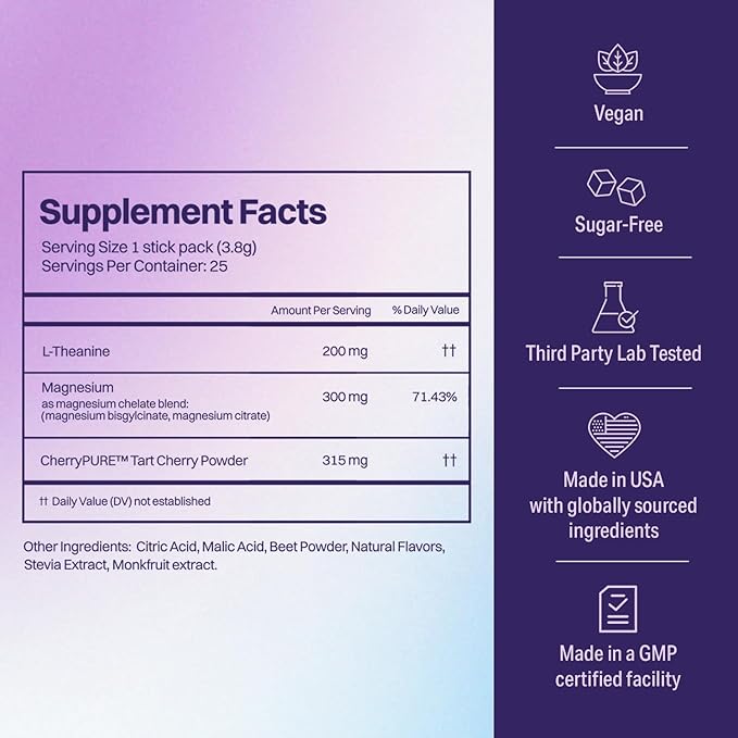 Nite Nectar Magnesium Glycinate Sleepy Mocktail Powder – Relaxing Night Drink Mix with Tart Cherry &amp L-Theanine – Promotes Calm &amp Deep Sleep – Sugar-Free Melatonin-Free Lab Tested – 12 Packe