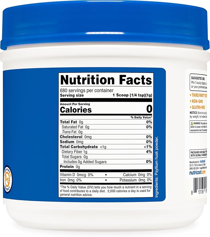 Nutricost Psyllium Husk Powder (1.5 Pounds) - GMO-Free Gluten-Free
