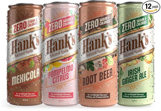 Hank's Soda Zero Variety Pack Root Beer Pompelmo Citrus Mexicola Irish Ginger Ale 12 Cans