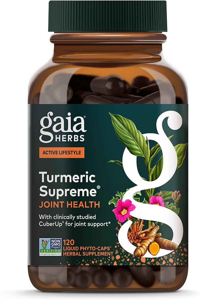 Gaia Herbs Turmeric Supreme Joint Health - Joint Support Supplement with Quercetin Black Pepper Boswellia Ginger Root Curcuminoids &amp More* - 120 Liquid Phyto-Caps (60 Servings)