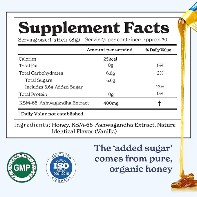 Better Alt KSM 66 Ashwagandha Honey Sticks |Organic Multiflora Himalayan Honey | Helps Promote Relaxation Focus |1 Month Dietary Supplement