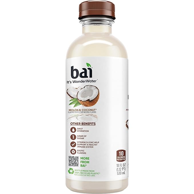 Bai Antioxidant Infused Water Beverage Molokai Coconut with Vitamin C and No Artificial Sweeteners 18 Fluid Ounce Bottle 12 Pack