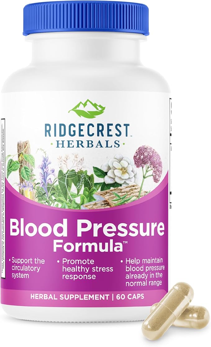 RidgeCrest Herbals Blood Pressure Herbal Formula 12 Herbs Poria Mushroom Gastrodia Gardenia for Heart Vascular Circulation Health (60 Count (Pack of 1))