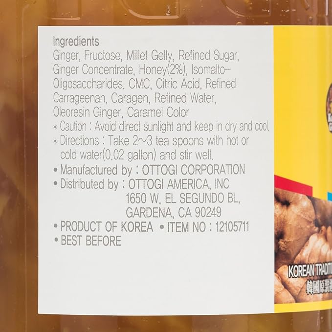 [OTTOGI] Honey Ginger Tea 35oz (1kg) Traditional Korean Tea Concentrate with Real Sliced Ginger &amp Honey Caffeine-Free Soothing &amp Versatile for Hot or Cold Drinks Yogurt and Desserts