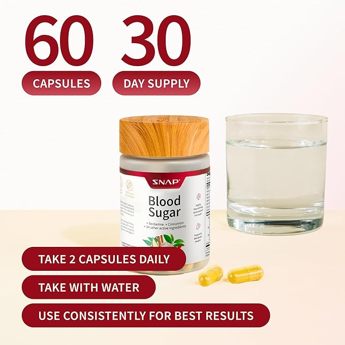 Snap Supplements Blood Sugar Blend with Berberine CoQ10 Cinnamon and Gymnema to Support Already Healthy Blood Sugar Metabolic Health and Energy Sugar Free 60 Capsules 3-Pack (Packaging May Vary)