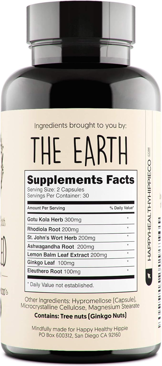 Joy-Filled Mood Support Supplement - 7 Herb Complex + St. Johns Worts (120 Ct) | Stress Relief Supplement with Rhodiola Rosea Eleuthero | Helps Calm The Mind &amp Body | 100% Plant-Based Happy Pills