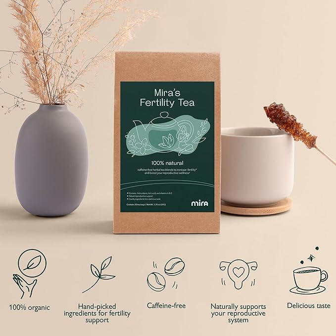 Mira Fertility Tea Caffeine-Free 100% Organic Goji Berry and Rose Flower Helps Regulate Cycles Support Conception Promote Hormone Balance 20 Tea Bags Per Box