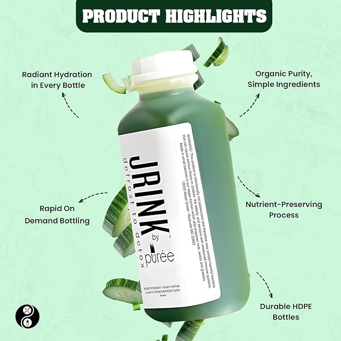 JRINK by Purée Organic Cucumber Juice Cold Pressed Detox Drink Healthy Cleanse with No Preservatives Fresh Raw Juice in HDPE Bottles Organic Fruit and Vegetable Cleanse Beverage 16oz Pack of 24