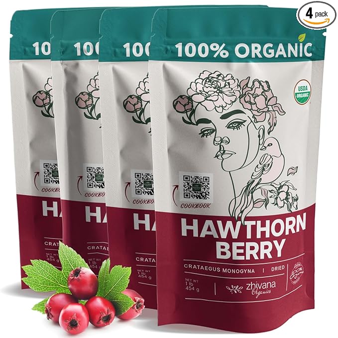 Organic Hawthorn Berry Tea (16oz.) 4 PACK - Hawthorne Berries for Herbal Tea Tinctures Recipes - Wild Crop - European Origin