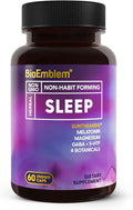 BioEmblem Natural Sleep Aid for Adults with Melatonin Valerian Root Suntheanine &amp More | Healthy Sleep Supplement | Herbal Sleeping Pills | 60 Capsules
