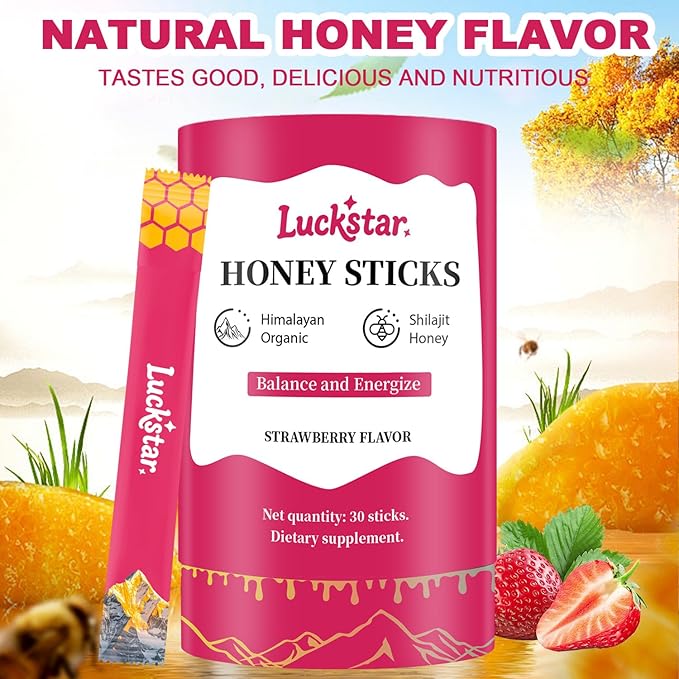 Shilajit Honey Sticks for Women Strawberry Honey Natural Energy &amp Vitality Booster with Shatavari &amp Saffron for Hormonal Balance Focus &amp Stamina - 30 Sticks