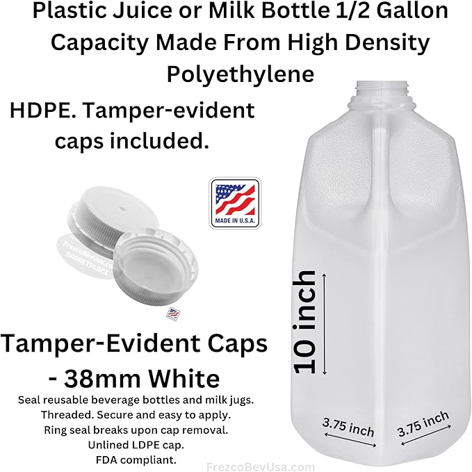 64 Oz Empty Juice Bottles Reusable (Pack Of 12 x 64 Oz Ea) With White Tamper Evident Screw Caps – Great for Homemade Juices Milk Smoothies Tea and Other Beverages - Food Grade BPA Free