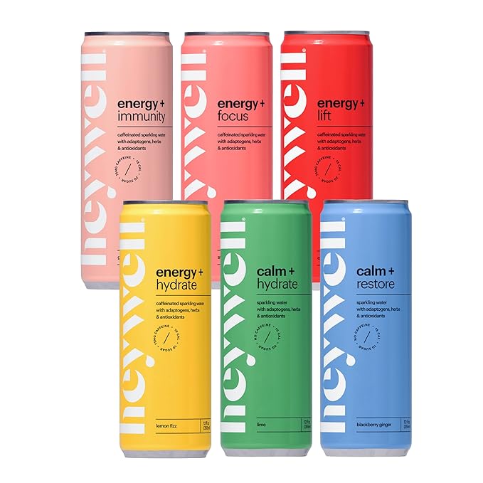 Heywell Sparkling Adaptogenic Trial Pack 12 Fluid Ounce (Pack of 6) - Organic Non GMO Vegan Gluten Free Dairy Free