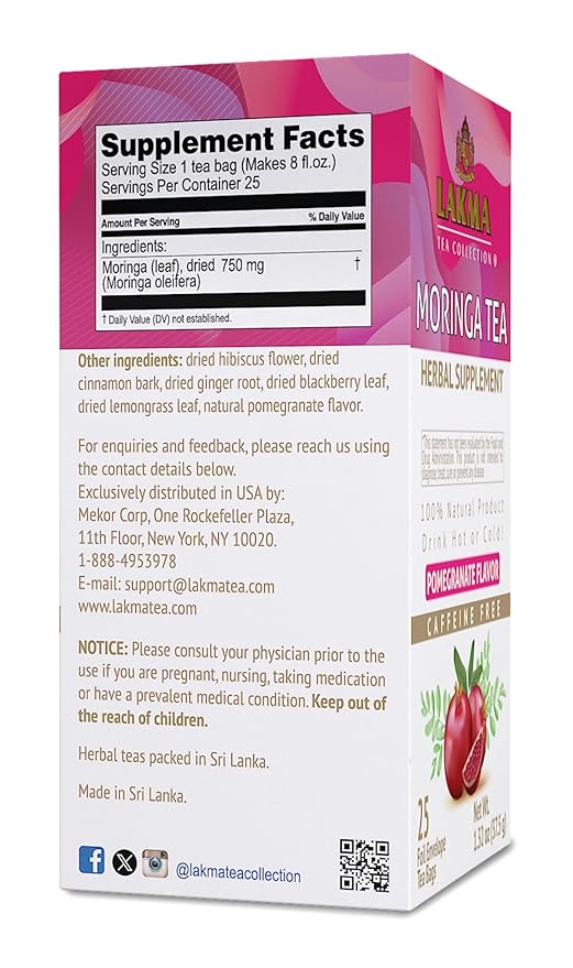 HYLEYS Lakma Moringa Oleifera Tea with Pomegranate - 25 Tea Bags - (12 Pack - 300 Tea Bags Total)