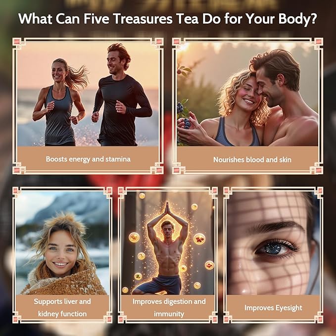 Ginseng Five Treasures Tea Traditional Herbal Kidney Tea Formula Ginseng Six Treasure Tea Bags Natural Kidney Cleanse Tea Bags for Women &amp Men Ginseng Five Treasure Tea（1Pack/24Bags）