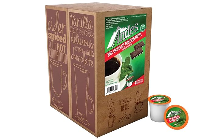 Andes Mints Chocolate Mint Flavored Coffee PodsCompatible with K Cup Brewing Machines Including 2.0Serve Peppermint Flavor Enhanced40 Count (Pack of 2)