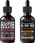 Liquid Biotin Collagen + Vitamin D3 K2 A Drops - Beauty &amp Immune Support (Liquid Duo)