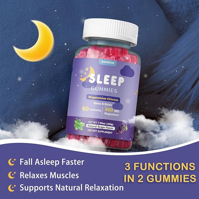 Sleep Gummies 500mg Magnesium Citrate High Absorption Magnesium Gummies with L-Theanine and Herbal Blend for Sleep Mood Relaxation for Adults Vegan Grape Flavor 120 Count