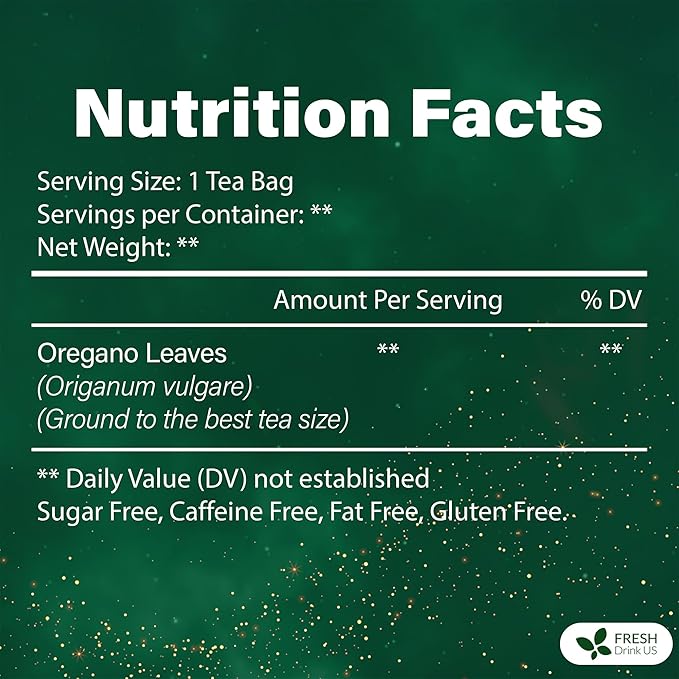 FreshDrinkUS Oregano Leaf Tea | 135 Tea Bags – Pure Herbal Infusion from Origanum vulgare - Naturally Bold &amp Aromatic Flavor - Premium Quality Sustainably Sourced. Vegan