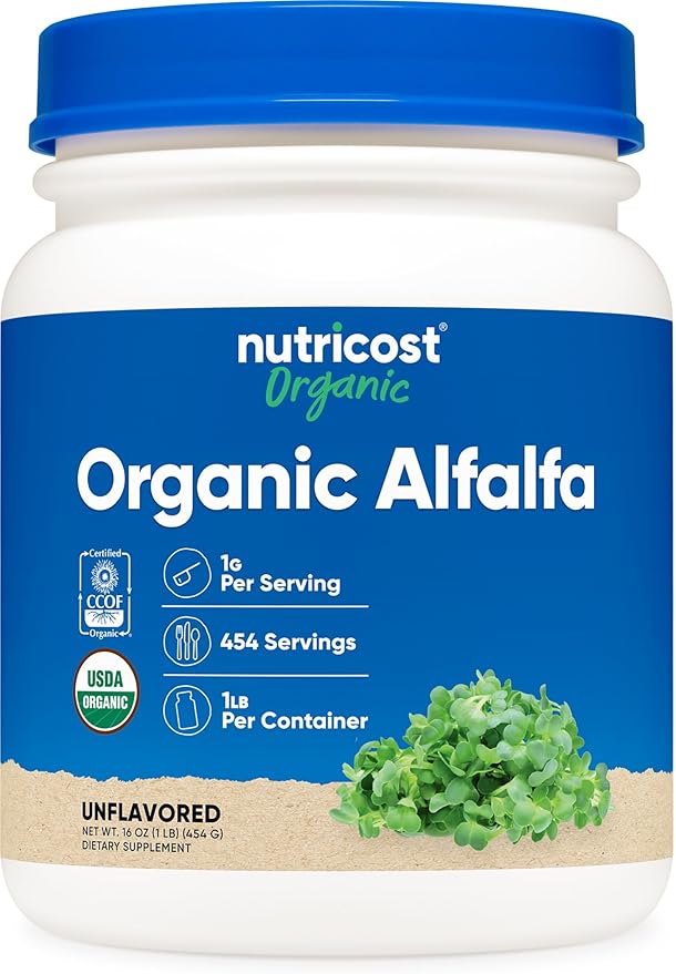 Nutricost Organic Alfalfa Powder 1LB - USDA Certified 100% Organic Vegetarian Non-GMO Gluten Free
