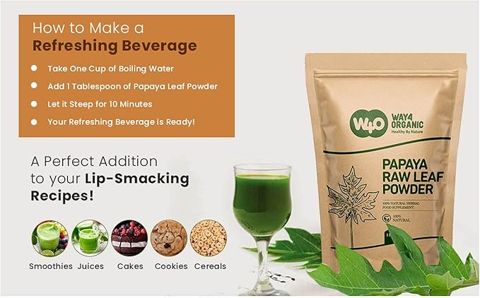Way4Organic Papaya Leaf Powder 32 Ounces(2 Pounds) Dried from Fresh Green Leaves Good to Make Tea Juice Extract (No Fruit No Seeds)