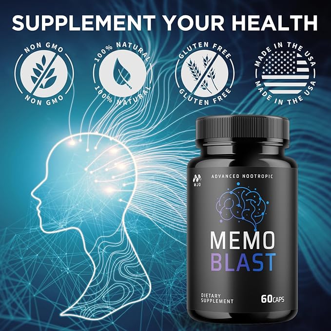 (3 Pack) Memo Blast Capsules Official MemoBlast Supplement Pills with All Natural Ingredients Memo Blast Advanced Brain Health &amp Wellness Support with Premium Vitamins for Women &amp Men (180 C