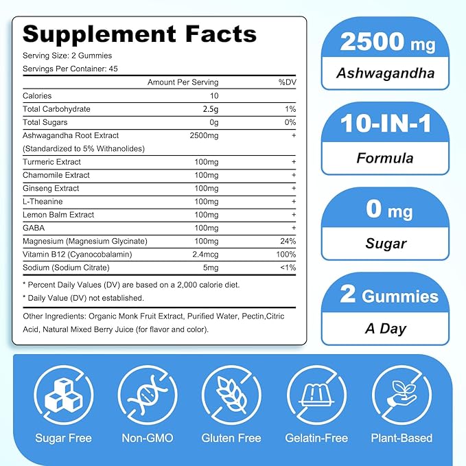 180 Count | Ashwagandha Gummies 2500mg–Ashwagandha Supplements with L-Theanine &amp GABA–Support zzZ M♡♡d Relaxation Daily Balance Mind-Body Wellness for Women &amp Men