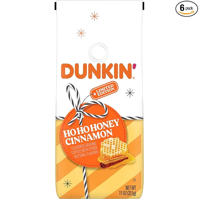 Dunkin' Ho Ho Honey Cinnamon Flavored Ground Coffee 11 ounce (Pack of 6)