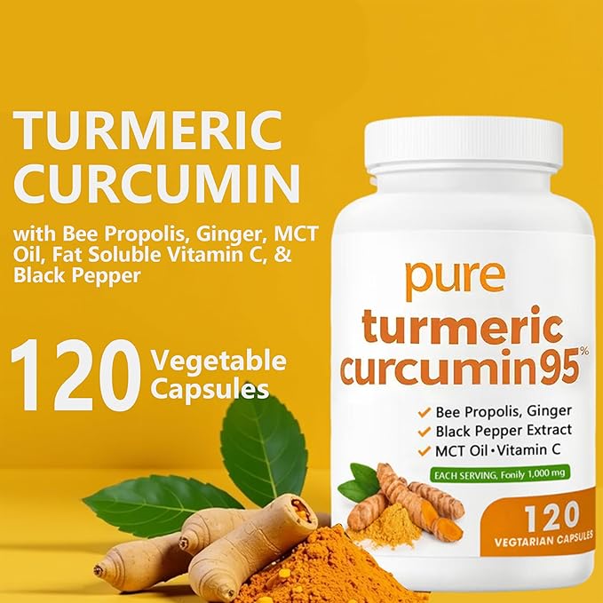 Nivelle Turmeric Curcumin 95 1000mg - 95% Turmeric Complex Supplement with Bee Propolis Ginger MCT Oil Fat Soluble Vitamin C &amp Black Pepper Non-GMO Gluten Free 120 Capsules