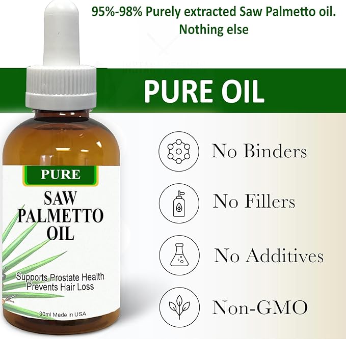 Pure Saw Palmetto Oil – 95-98% Concentrated Organic Extract – Liquid Saw Palmetto for Men &amp Women – Alternative to Capsules &amp Powder – 2 Fl Oz