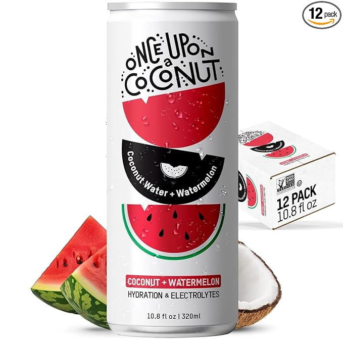 Once Upon a Coconut Premium Watermelon Coconut Water - Low Calorie All-Natural Drink with Electrolytes - Non-GMO - Gluten-Free - 10.8 Fl Oz (Pack of 12)