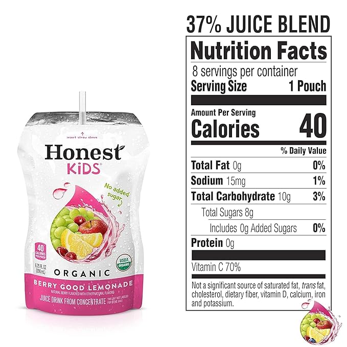 Honest Kids Berry Berry Good Lemonade Juice Drink 6.75 Fluid Ounce - 8 per pack - 4 packs per case.4