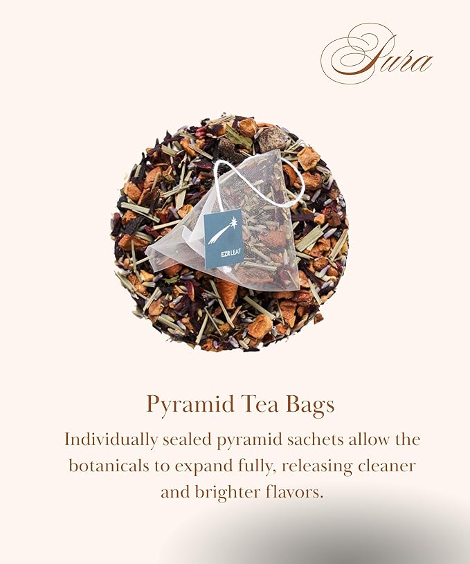 Decaf Herbal Tea Sampler – EZR Leaf 22ct Caffeine-Free Pyramid Bags Assorted Fruit &amp Floral Blends with Lemon Verbena Chamomile Mint Dreamland Roselle – Variety Tea Assotment Gift Set for Tea