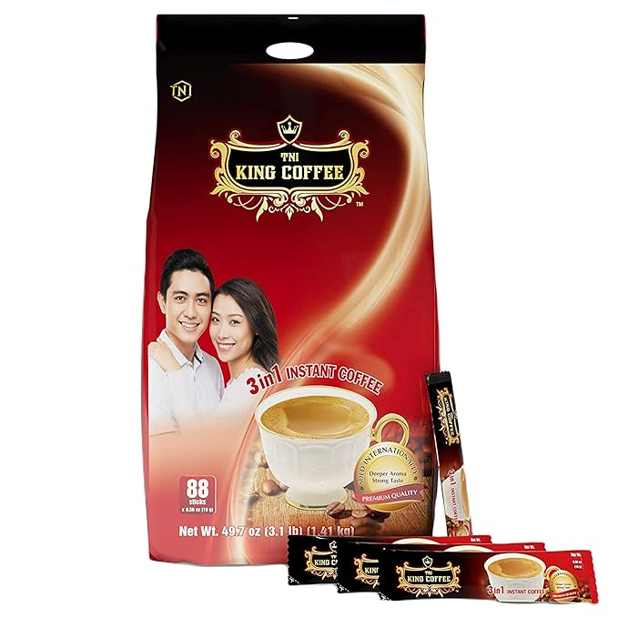 King Coffee Premium Instant Coffee - 3 in 1 Vietnamese Coffee Blend w/Creamer &amp Sugar - 88 Single Serve Instant Coffee Packets (1 Bag - 88 Sticks)