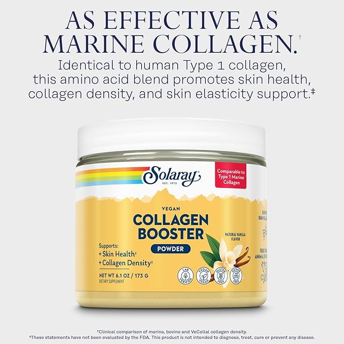 SOLARAY Vegan Collagen Booster - Type 1 Marine Collagen Powder Alternative - Skin Health and Collagen Density Support - Gluten Free Sugar Free Lab Verified - 60-Day Guarantee - 25 Servings 6.1 OZ