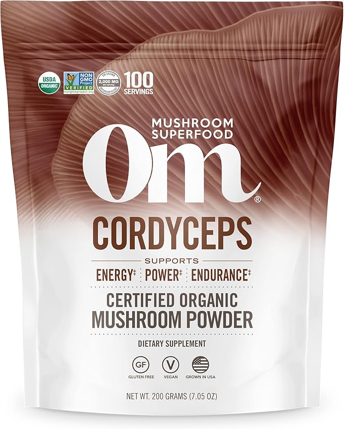 OM Mushroom Cordyceps Powder 7.05 oz (100 Servings) – Organic Vegan Non-GMO Gluten-Free – Energy Stamina &amp Endurance Support – Adaptogenic Superfood for Sports Performance Smoothies &amp Te