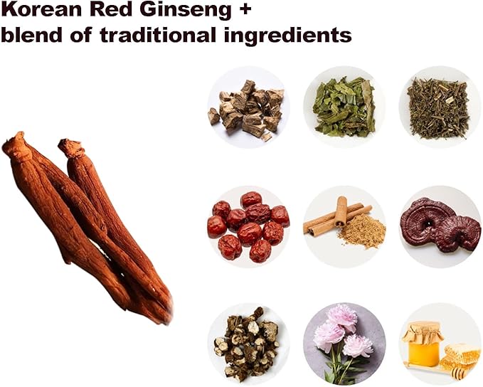 Korean Red Ginseng Herbal Tea Sachets – 6-Year-Old Korean Ginseng with 9 Plant Extracts – Portable Sweet &amp Bitter Rich Flavor Ready-to-Drink_70ml (2.37 oz) x 30 Packs