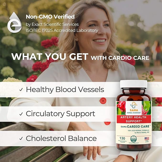 Artery Plaque Removal Formula | 4-Element All-Natural Supplement to Support Blood Pressure Healthy Cholesterol and Heart Rhythm | 130 Easy-to-Swallow Capsules | by Sana Herbal
