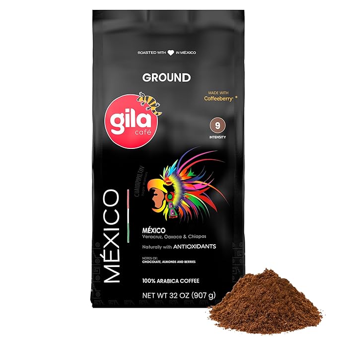 gila café Ground Coffee Medium Roast Mexico 32oz (1-Pack) - 100% Mexican Arabica Bean Coffee Grounds - Made with Coffeeberry - Chocolate Almonds Berries Notes