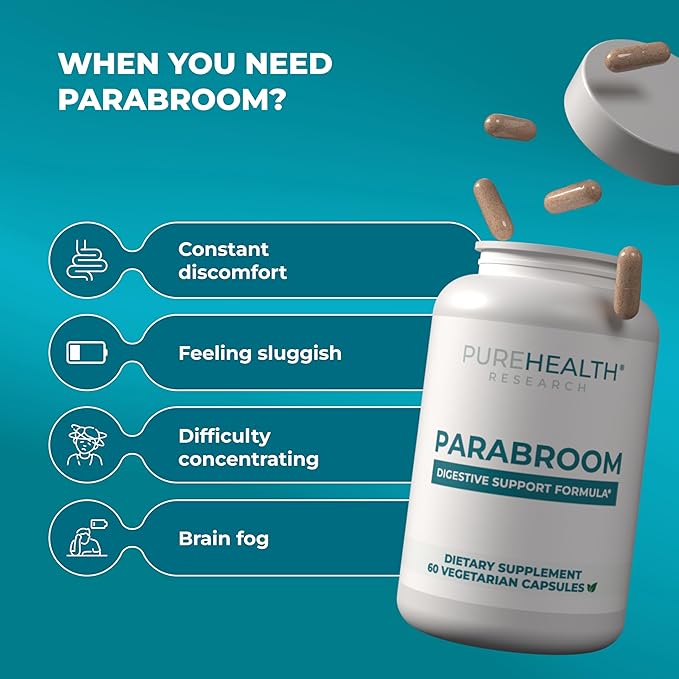 PUREHEALTH RESEARCH Parabroom - Gut Cleanse &amp Health Supplement - with Black Walnut Sweet Wormwood Powder Turmeric Extract Olive Leaf Garlic &amp Onion - Digestive Support for Women &amp Men