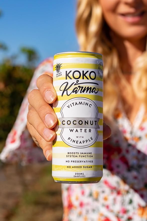 Koko &amp Karma – Premium Coconut Water with Pineapple &amp Vitamin C Refreshing Taste with Natural Sweetness – 12 Pack 16.9 Ounce Cans
